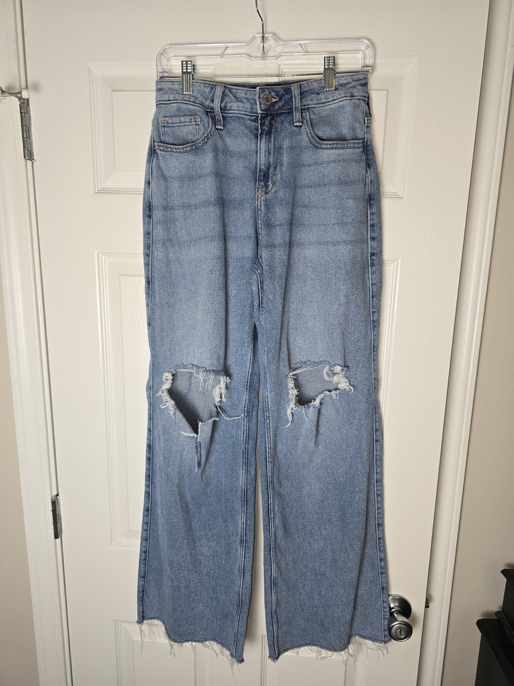 Hollister Light Blue Distressed Vintage Baggy Wide-Leg Jeans Size 26